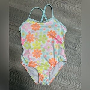 Wonder Nation Floral Kids Swim One Piece - Orange, Pink, Green 3T